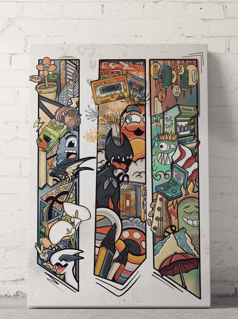 3 LINES WOOD MOUNTED PRINT